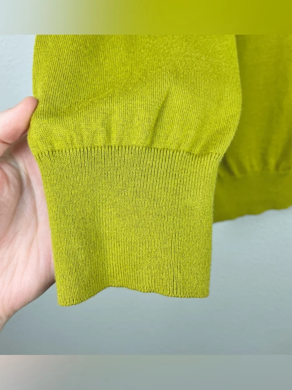 J. Crew Women's Large Chartreuse 3/4 Sleeve Button Front 100% Cotton Cardigan - Picture 6 of 16